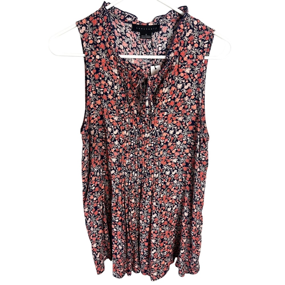 Sanctuary Floral Sleeveless Blouse Size Small Pleated‎ Detail Tie Neck NWT